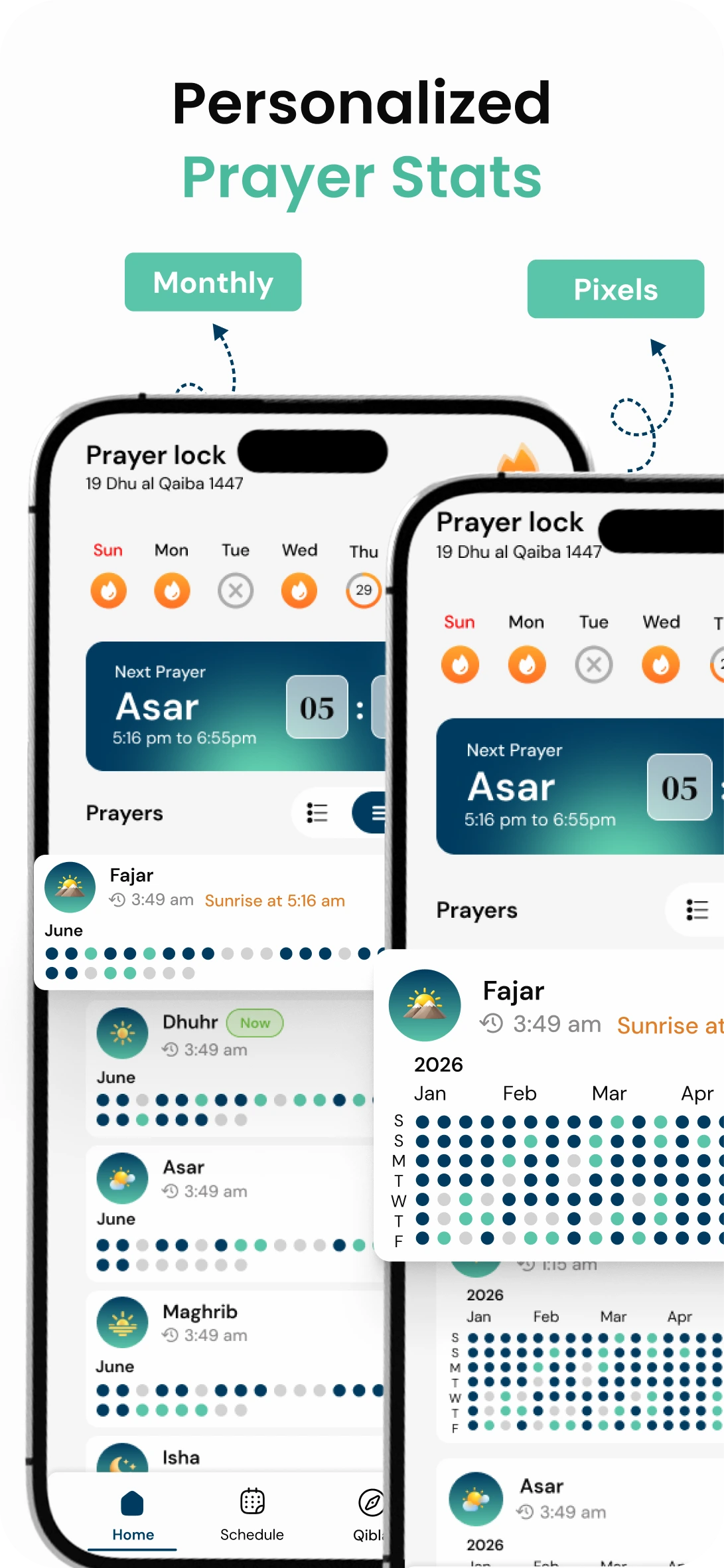 FiveSalah personalized prayer stats with monthly tracking